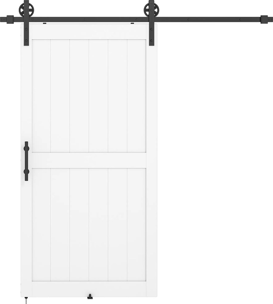HOMCOM Ușă glisantă în stil rustic din lemn și oțel, Alb și Negru | Aosom Romania
