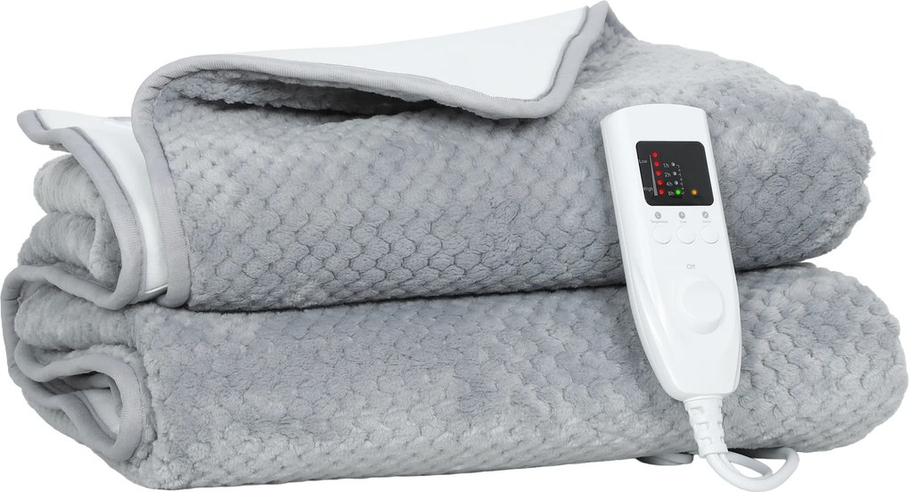 HOMCOM Pătură electrică 160x140 cm cu 5 niveluri de căldură, Gri | Aosom Romania