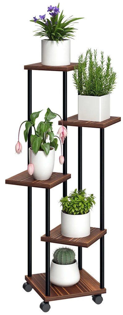 Outsunny Suport pentru flori cu 5 etaje, Suport pentru plante cu 5 niveluri, Design în formă de cascada, ușor de mutat, Lemn, Oțel | Aosom Romania
