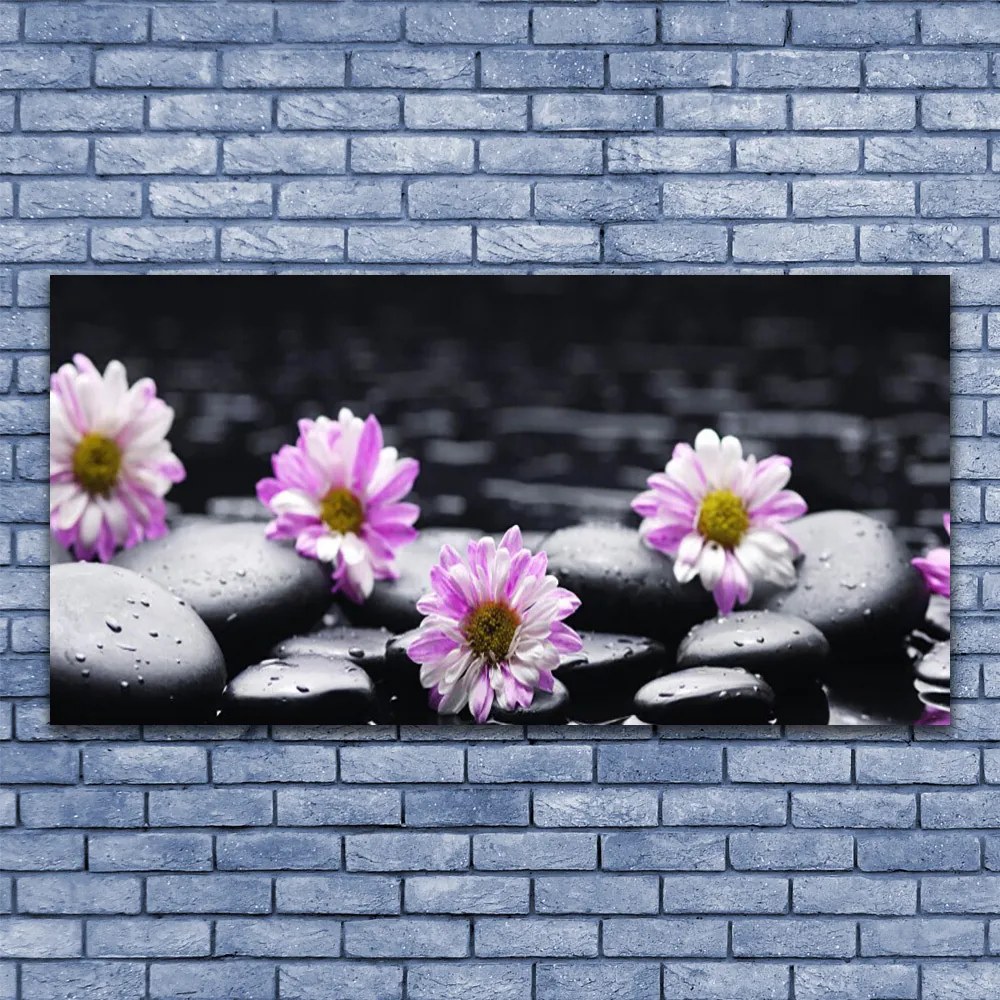 Tablouri acrilice Pietrele florale flori roz alb negru