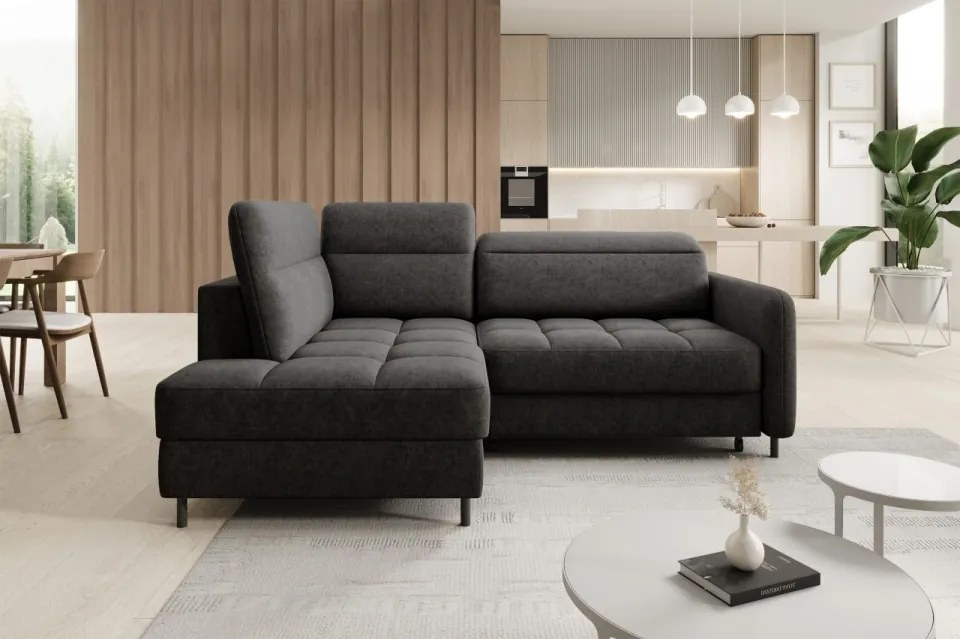Coltar tapitat, extensibil, cu spatiu pentru depozitare, 208x160x100 cm, Barea L01, Eltap (Culoare: Albastru inchis / Raquel 40)