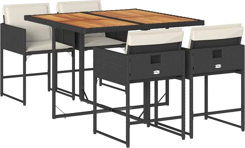 vidaXL Set mobilier de grădină cu perne, 5 piese, negru, poliratan