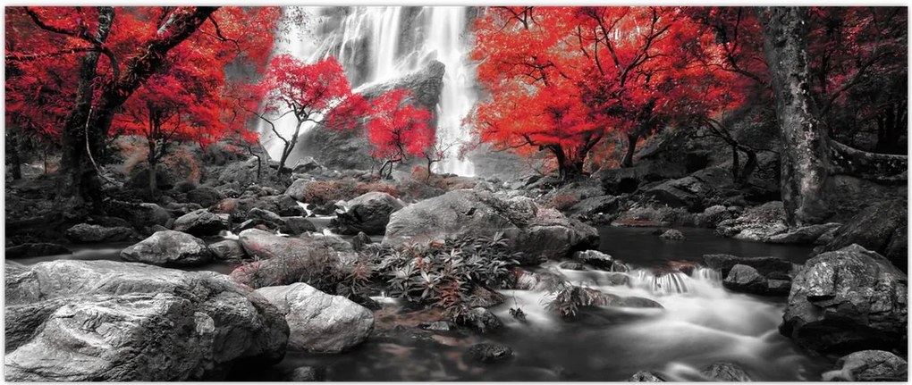 Tablou - Cascade în peisajul de toamnă (120x50 cm)