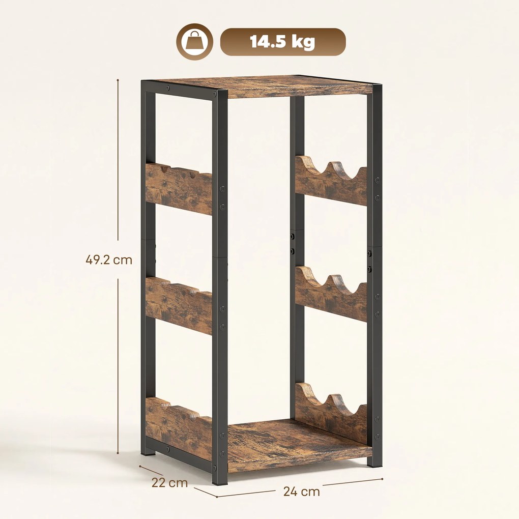 HOMCOM Suport Vin, Rafturi Ondulate, Picioare Reglabile, Maro Rustic, Negru | Aosom Romania