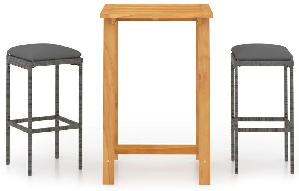 3067948 vidaXL Set mobilier de bar de grădină cu perne, 3 piese, gri