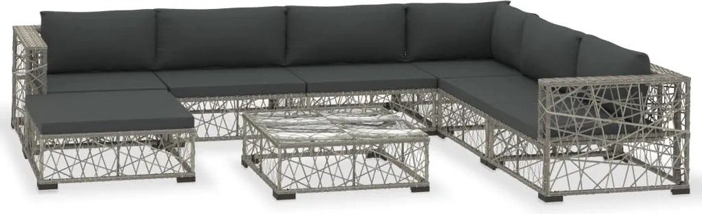 vidaXL Set mobilier de grădină cu perne, 8 piese, gri, poliratan