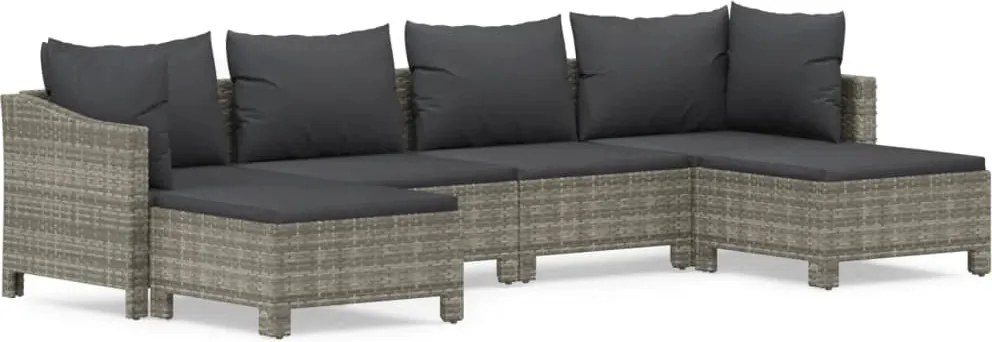 vidaXL Set mobilier de grădină cu perne, 6 piese, gri, poliratan