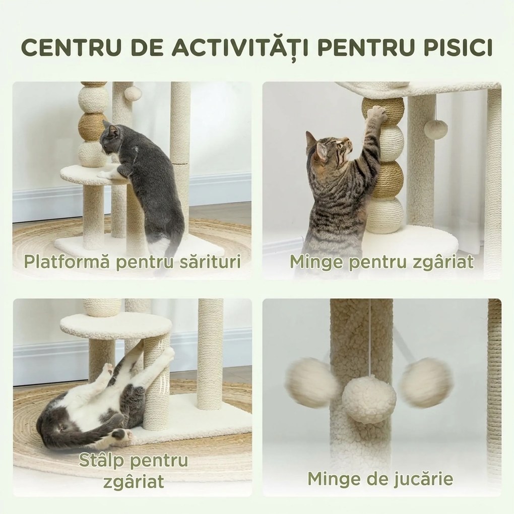 PawHut Ansamblu pentru Pisici 6 kg max din Lemn și Pluș Bej | Aosom Romania
