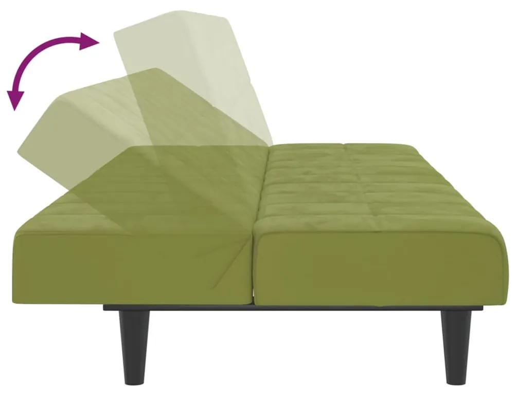 Canapea extensibila cu 2 locuritaburet, verde deschis, catifea Lysegronn, Cu suport de picioare