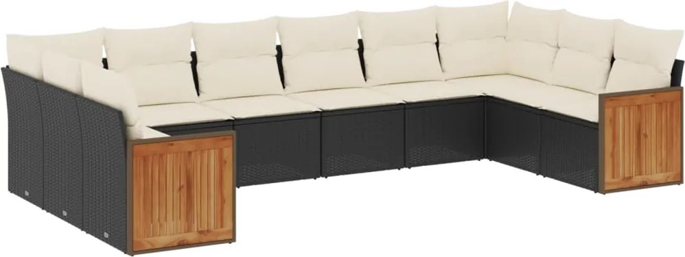 vidaXL Set canapele de grădină cu perne, 10 piese, negru, poliratan