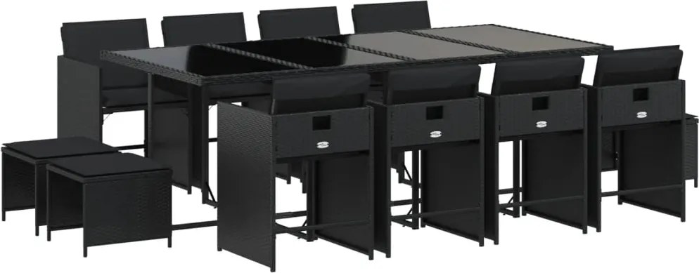vidaXL Set mobilier de grădină cu perne, 13 piese, negru, poliratan