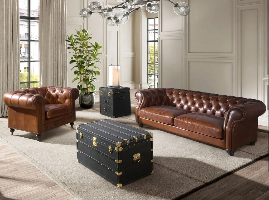 Fotoliu design italian Chesterfield piele maro