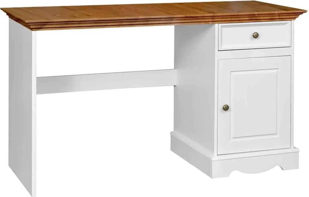 Birou lemn masiv alb-natur Linea, 130 × 53 × 77 cm