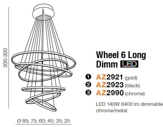 Lustră LED dimabilă pe cablu WHEEL LED/140W/230V Azzardo AZ2923