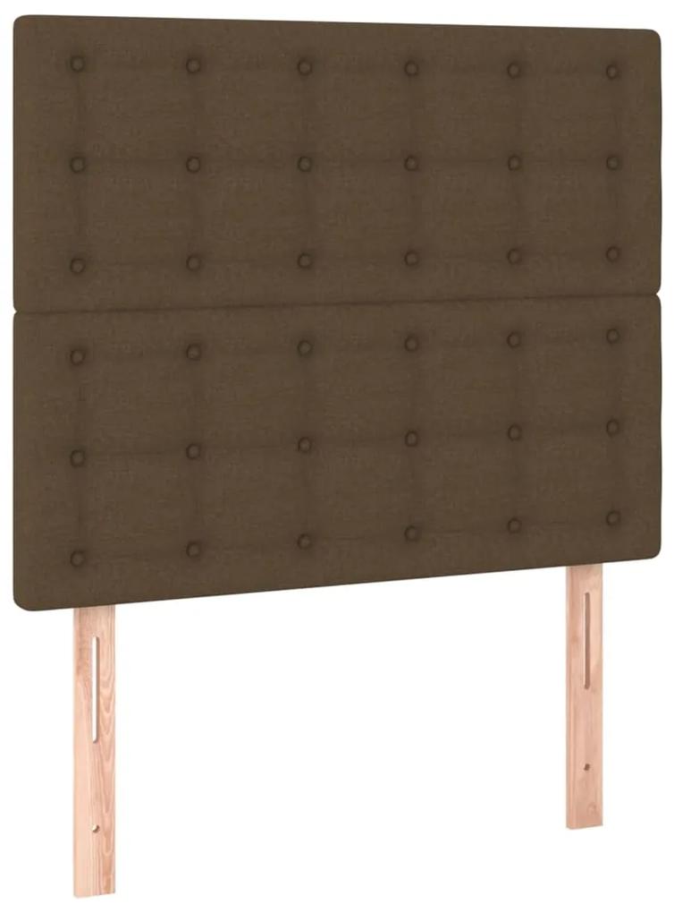 Pat box spring cu saltea, maro inchis, 90x190 cm, textil Maro inchis, 90 x 190 cm, Nasturi de tapiterie