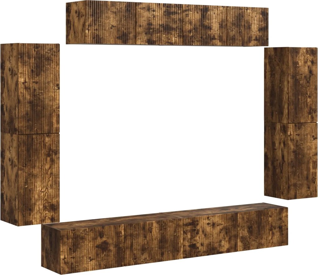 vidaXL Cabinet TV 8 pcs Stejar fumuriu