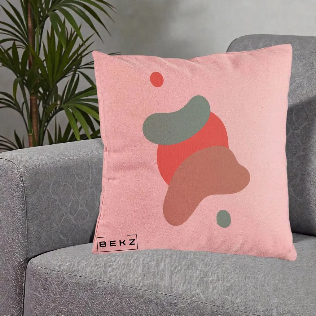 Perna Decorativa Abstract Forme Fluide Coral, 40x40 cm, Roz, Husa Detasabila, Perna Inclusa, BEKZ®