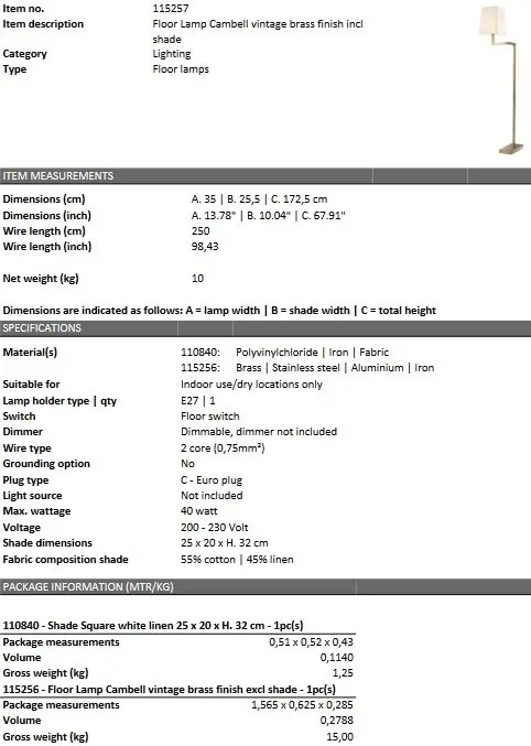 Lampadar LUX Cambell alama 115257 HZ