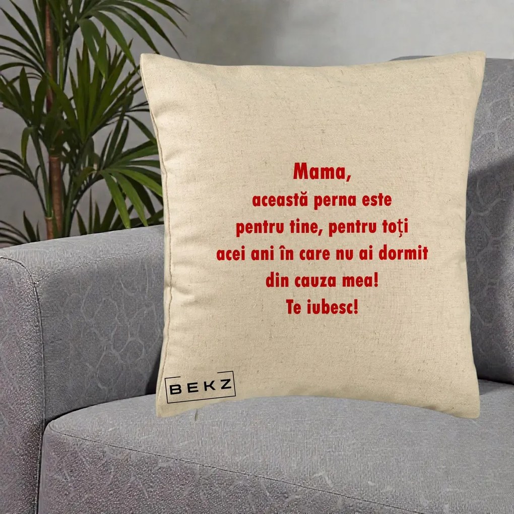 Cadou pentru Mama - Perna Personalizata Perna pentru Mama, 40x40 cm, Bej, Husa Detasabila, Perna Inclusa, BEKZ®