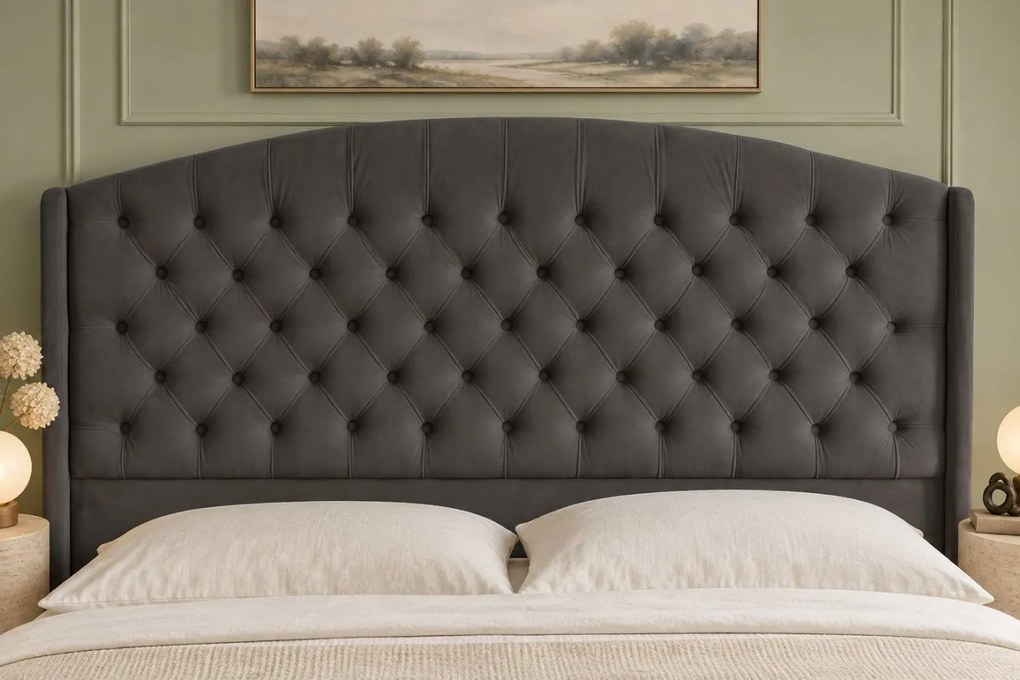 Pat tapițat Lunara Deluxe 120×200 cm, gri închis, cu ladă de depozitare
