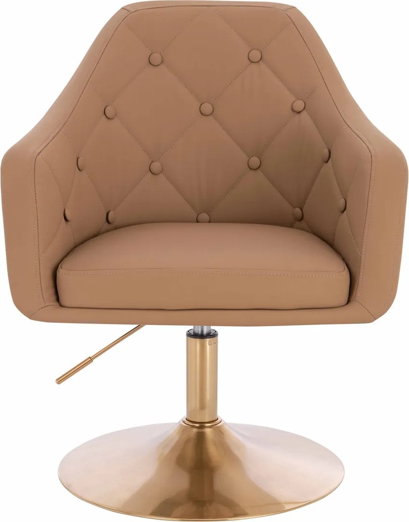 HR831N Scaun Caramel Piele Ecologica Premium Soft cu Bază Aurie