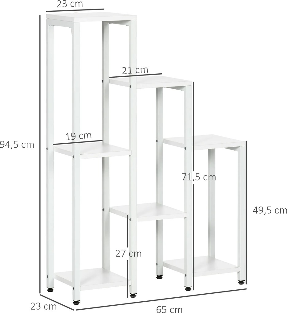 Outsunny Suport pentru flori, suport plante, 7 niveluri, pentru interior și exterior, oțel, alb, 65 x 23 x 94,5cm | Aosom Romania