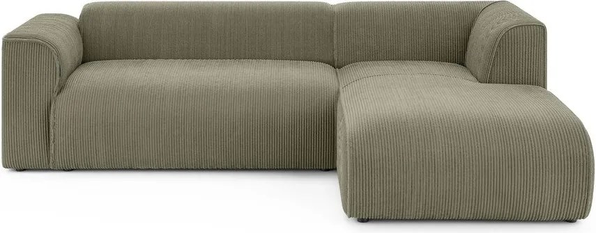 Colțar verde cu tapițerie din catifea reiată (cu colț pe partea dreaptă/cu șezlong) Merid – Ropez