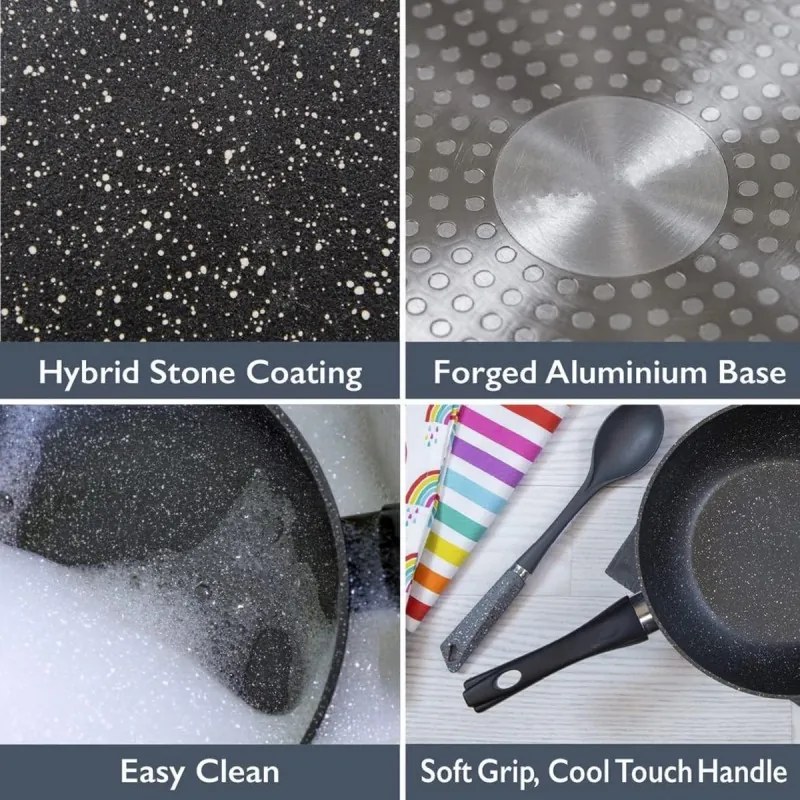 Caserolă cu capac Royalty Line RL-FSN20, 20 cm, 2.1 l, finisaj granit, inducție, negru