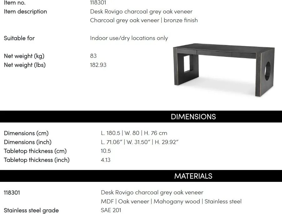 Birou LUX design modern Rovigo, gri carbune