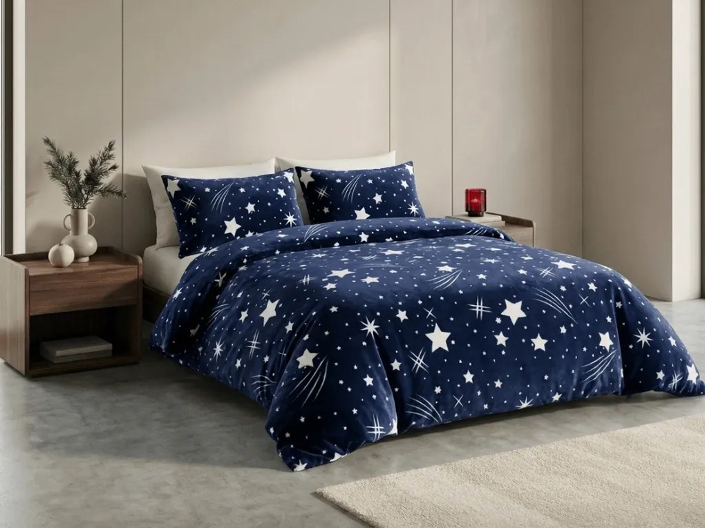 Lenjerie cocolino NIGHT STARS albastru inchis Dimensiune lenjerie de pat: 70 x 90 cm | 140 x 200 cm