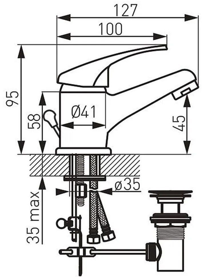 Baterie lavoar baie crom cu ventil Ferro, Basic