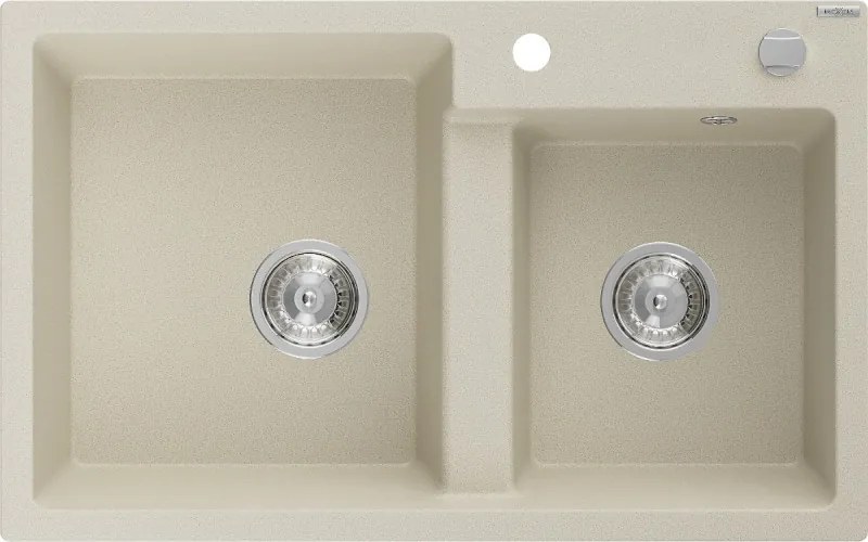 Mexen Tomas chiuvetă de granit cu 2 compartimente 800 x 500 mm, bej, sifon cromat - 6516802000-69