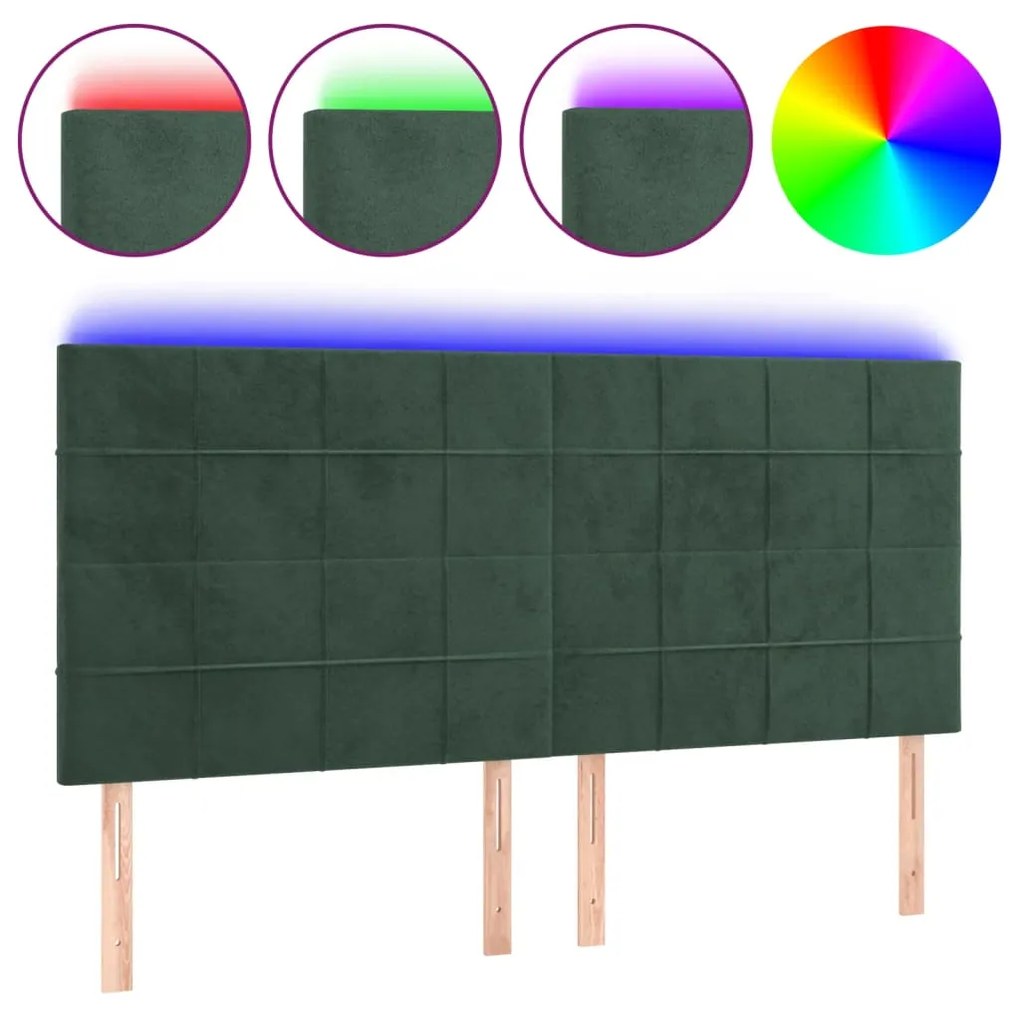 3122487 vidaXL Tăblie de pat cu LED, verde închis, 180x5x118/128 cm, catifea