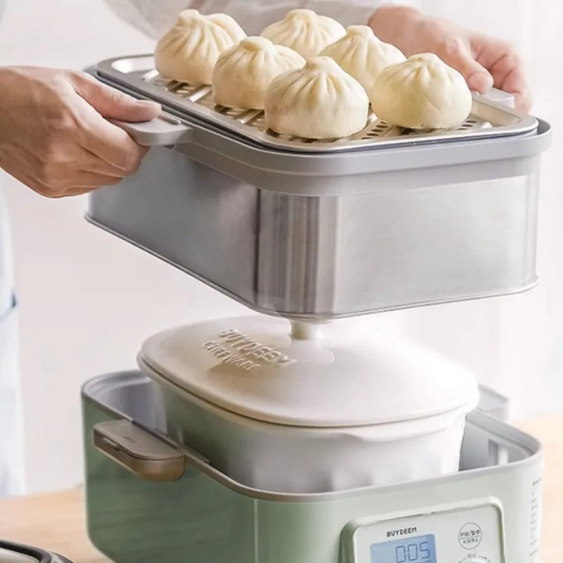 Vas din portelan pentru aparatul de gatit cu aburi BUYDEEM CT1005, 2 l, de la -8°C la +230°C, Omologat de FDA pentru contactul cu alimentele, Alb