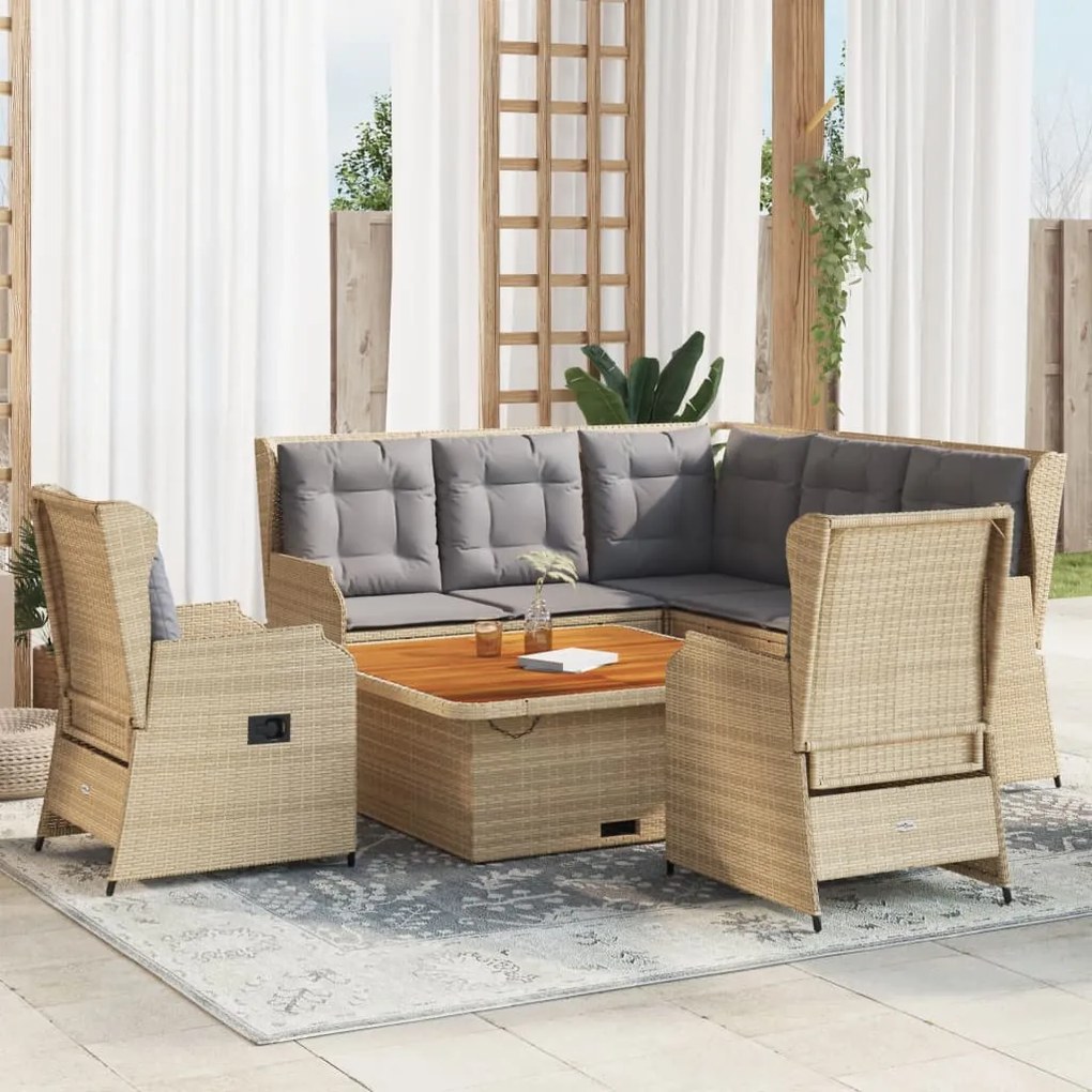 3262613 vidaXL Set mobilier de grădină cu perne, 6 piese, bej, poliratan