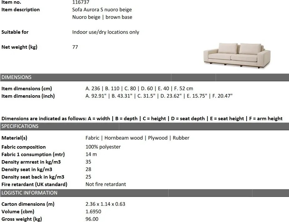 Canapea 2 locuri eleganta design LUX Aurora S, Nuoro beige