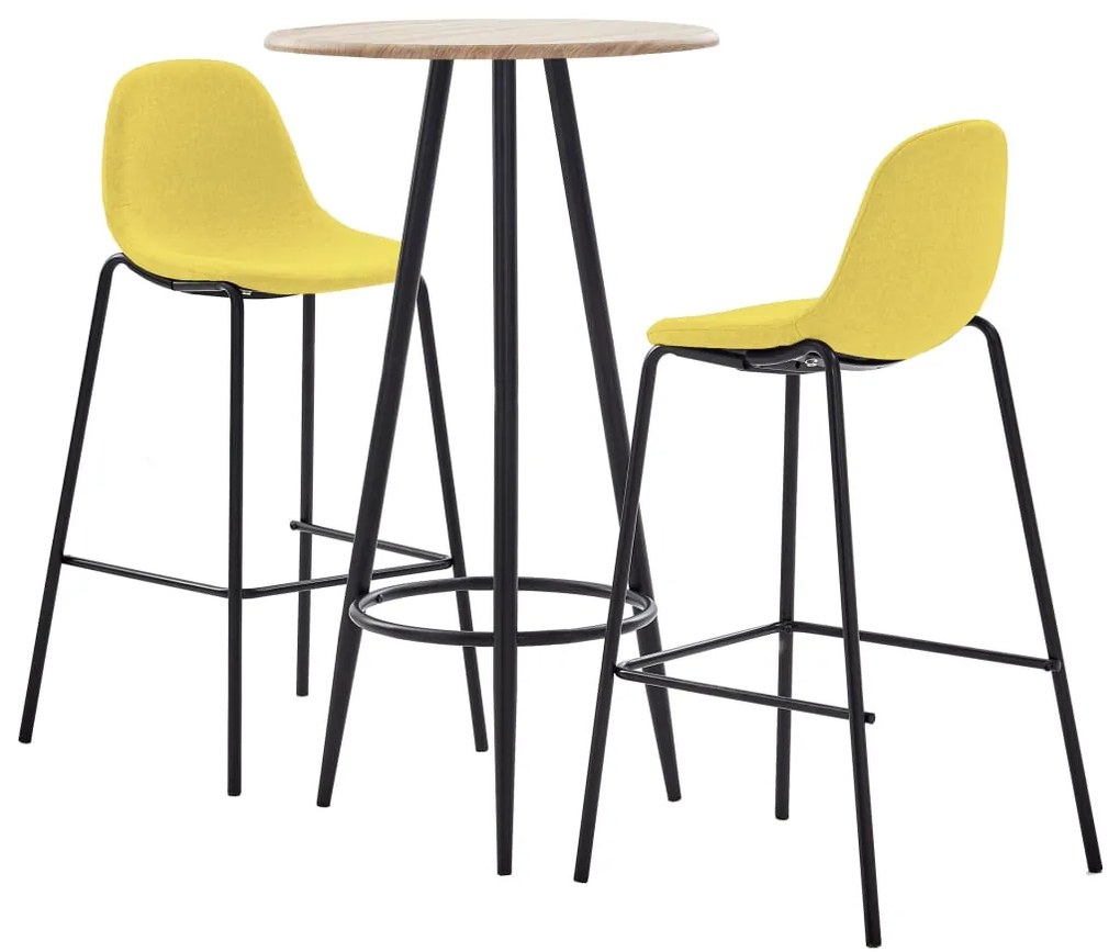 Set mobilier de bar, 3 piese, galben, material textil Galben, 3