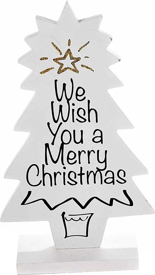 Brad Craciun lemn alb negru Wish cm 12 cm x 20 H