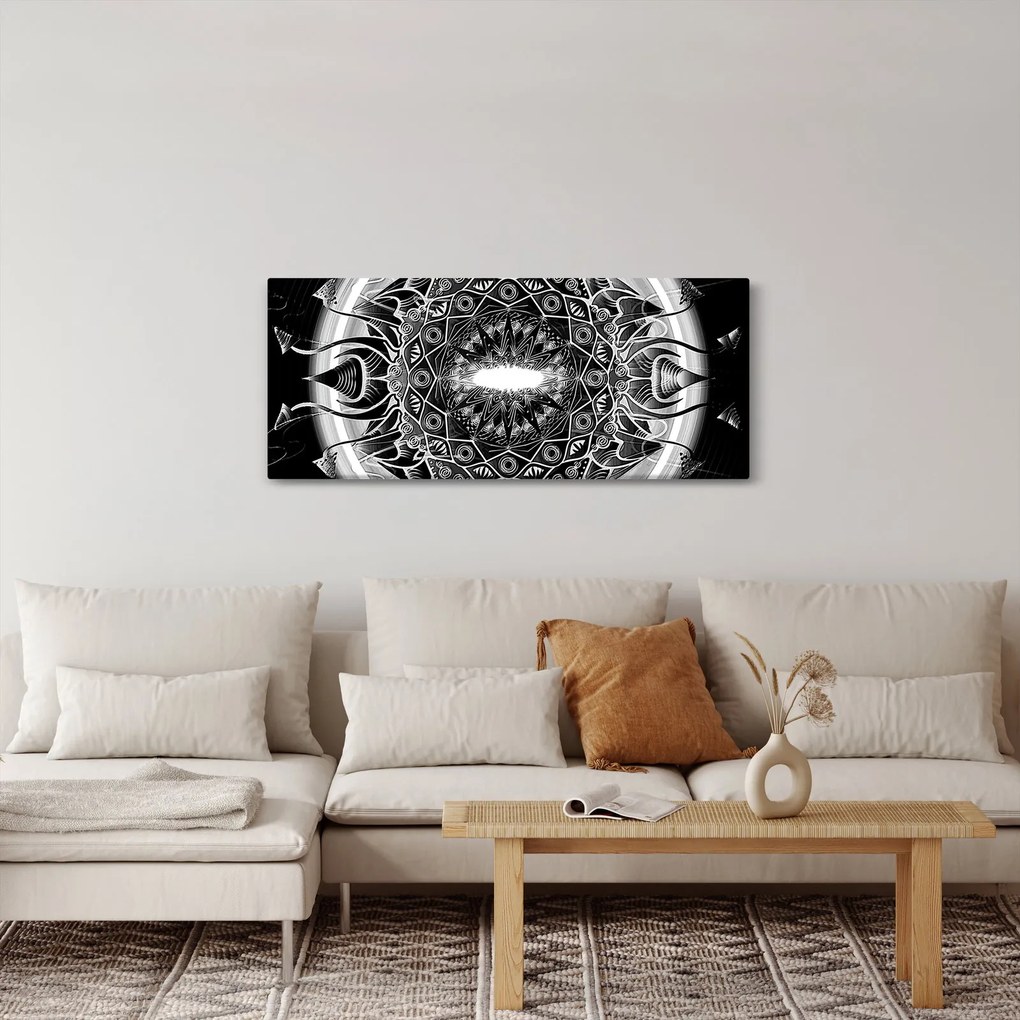 Tablou cu ornamente alb negre (120x50 cm)