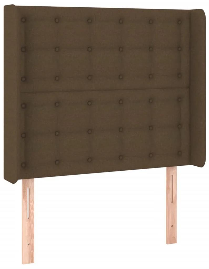 Pat box spring cu saltea, maro inchis, 100x200 cm, textil Maro inchis, 100 x 200 cm, Nasturi de tapiterie