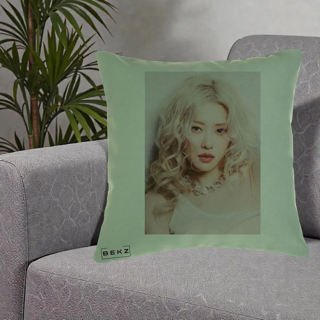 Perna Personalizata K-pop BLACKPINK Rose, 40x40 cm, Verde, Husa Detasabila, Perna Inclusa, BEKZ®
