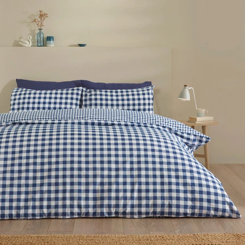 Lenjerie de pat albastru-închis pentru pat dublu/extinsă cu 3 piese 230x220 cm Bamford Gingham Check – Catherine Lansfield
