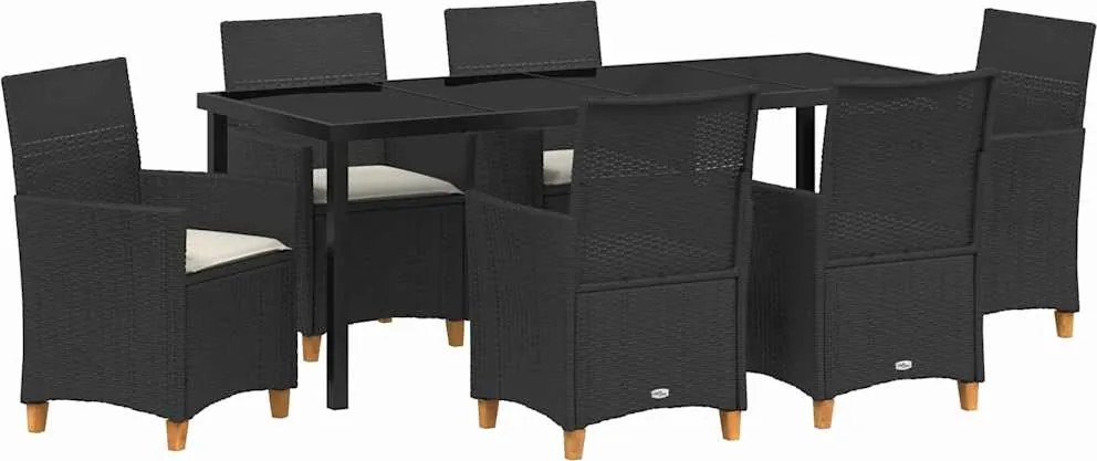 vidaXL Set de masă pentru grădină 7 pcs Negru poliratan