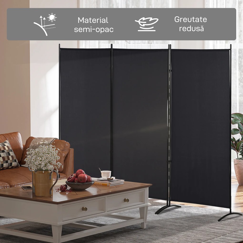 HOMCOM Paravan interior cu 3 panouri, separeu pliabil pentru spatii din metal si poliester, 253x50x182cm, bej | Aosom Romania