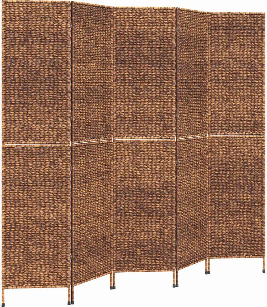 vidaXL Paravan de cameră cu 5 panouri maro, 205x180 cm, zambilă de apă