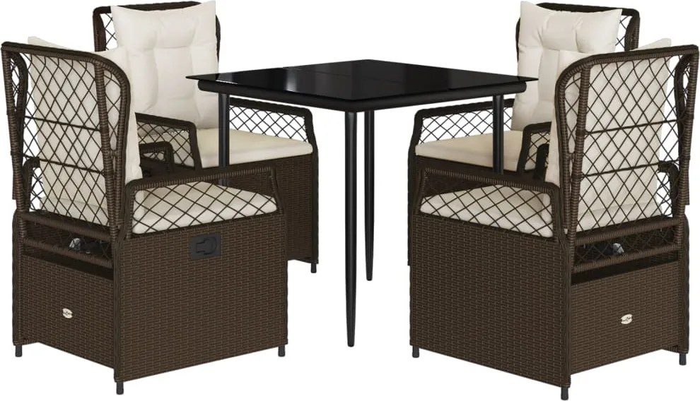 vidaXL Set mobilier de grădină, 5 piese, cu perne, maro, poliratan