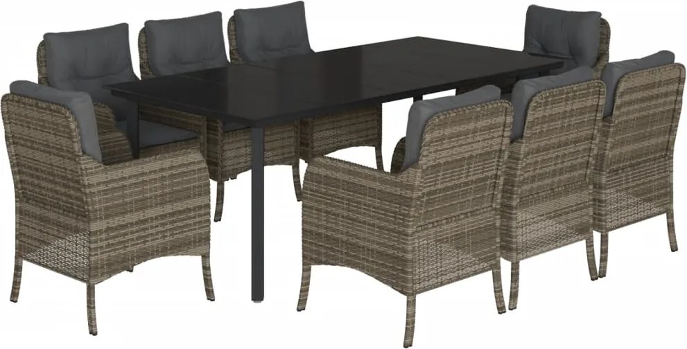 vidaXL Set mobilier grădină cu perne, 9 piese, gri, poliratan