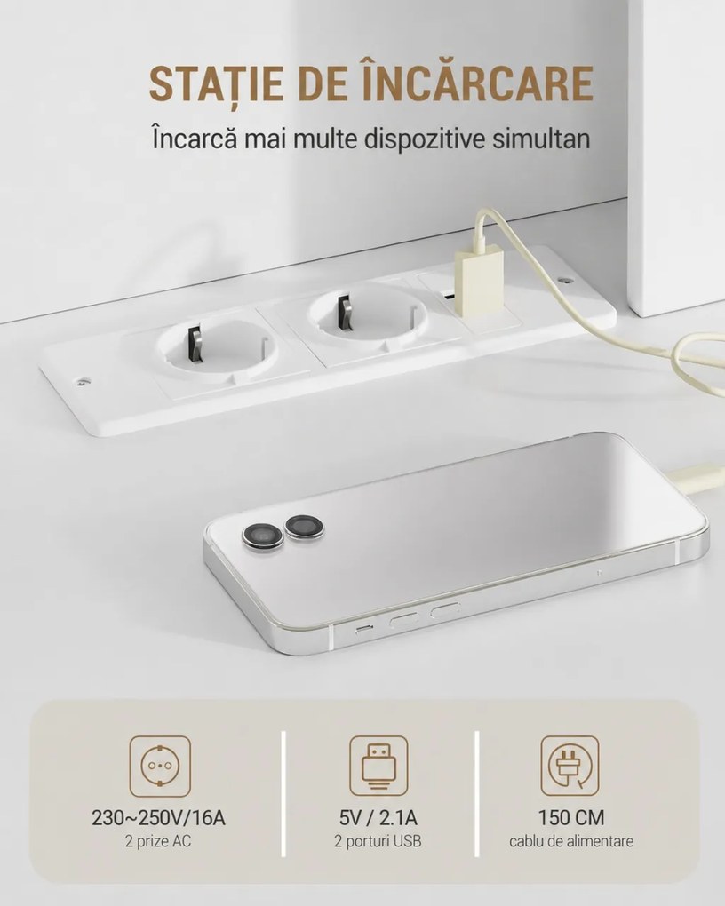 Masuta machiaj cu Oglinda LED si 9 Sertare pentru Cosmetice, Set Masa toaleta 109 cm, Alb, masuta cosmetica, vanity - SEA19
