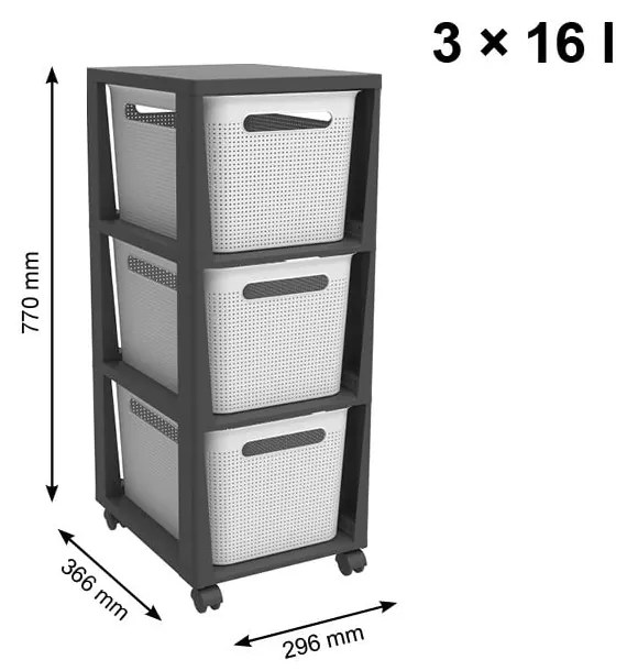 Etajeră pe roți albă/neagră din plastic 30x77 cm Brisen - Rotho