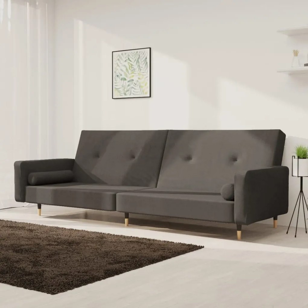 337334 vidaXL Canapea extensibilă cu 2 locuri, 2 perne, gri închis, catifea